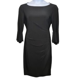 Lauren Ralph‎ Lauren Womens Black Sheath Dress Sz 16 Bell Sleeves LBD Quiet Luxe